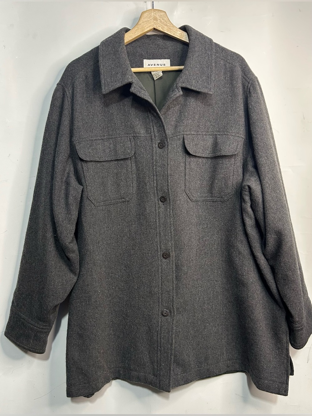 Avenue 100% Flannel Wool Grey Button Front Coat 18/20
